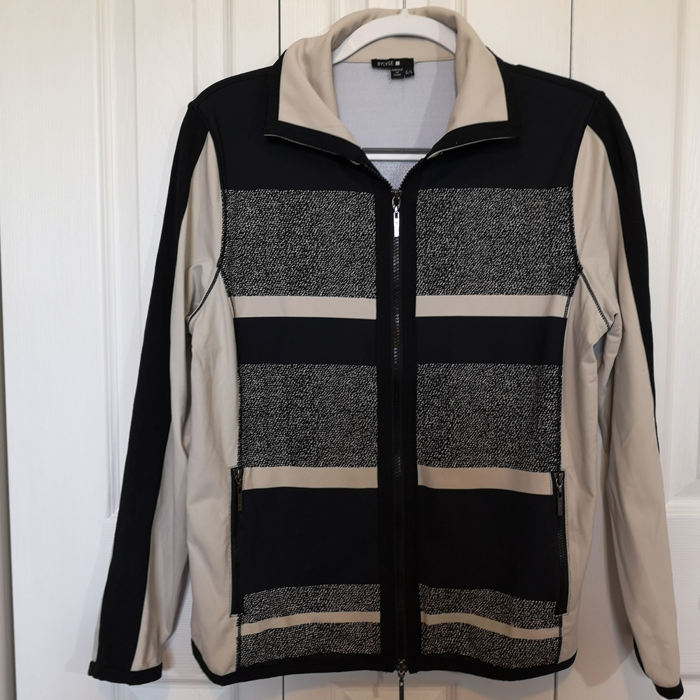 Bylyse Black and Beige Zip-Up Jacket Size L